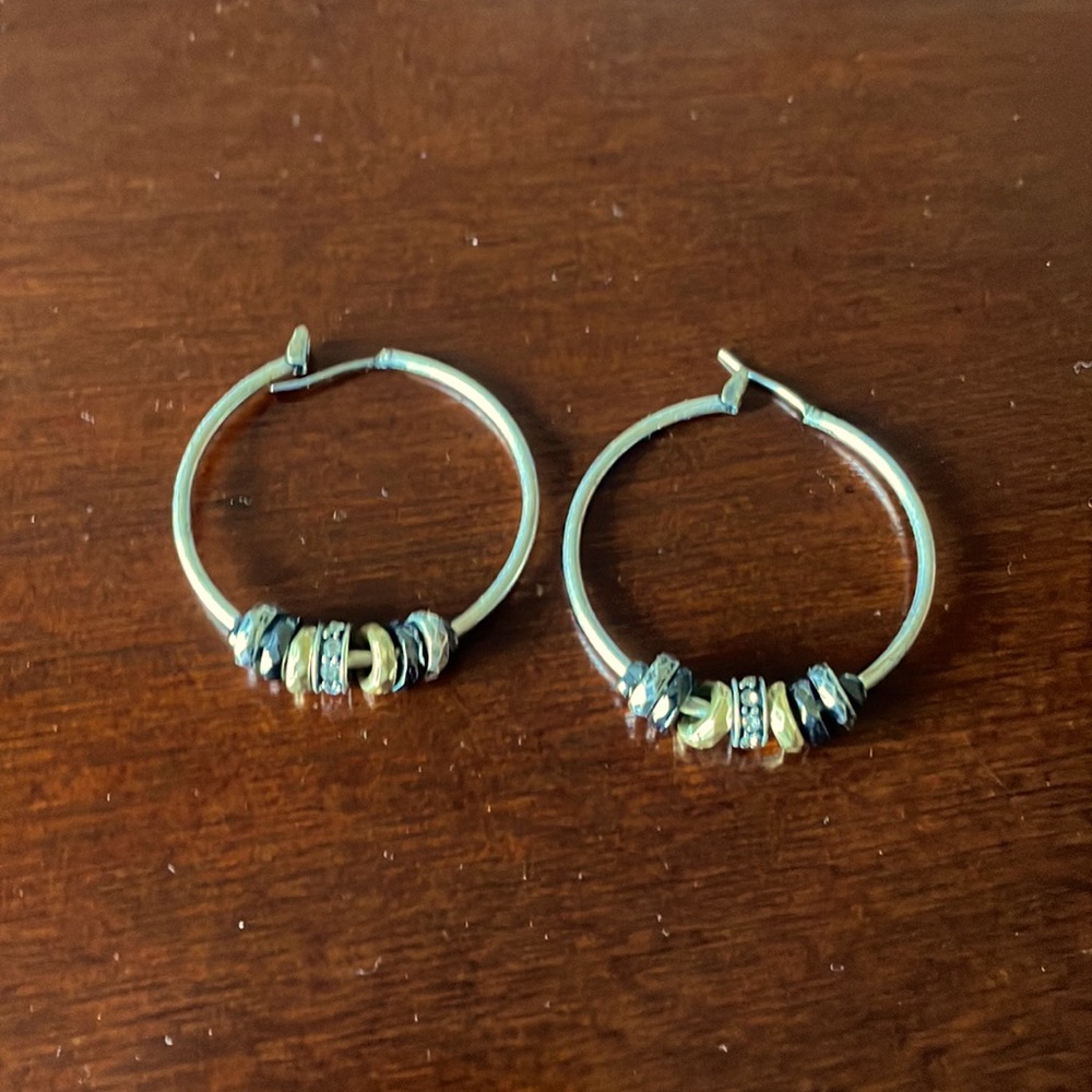 Lia Sophia hoop earrings with Tri-color beads